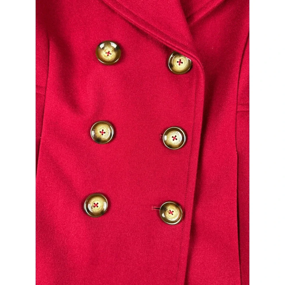 Michael Michael Kors Womens Red Wool Blend Double Breasted Pea Coat Jacket Large